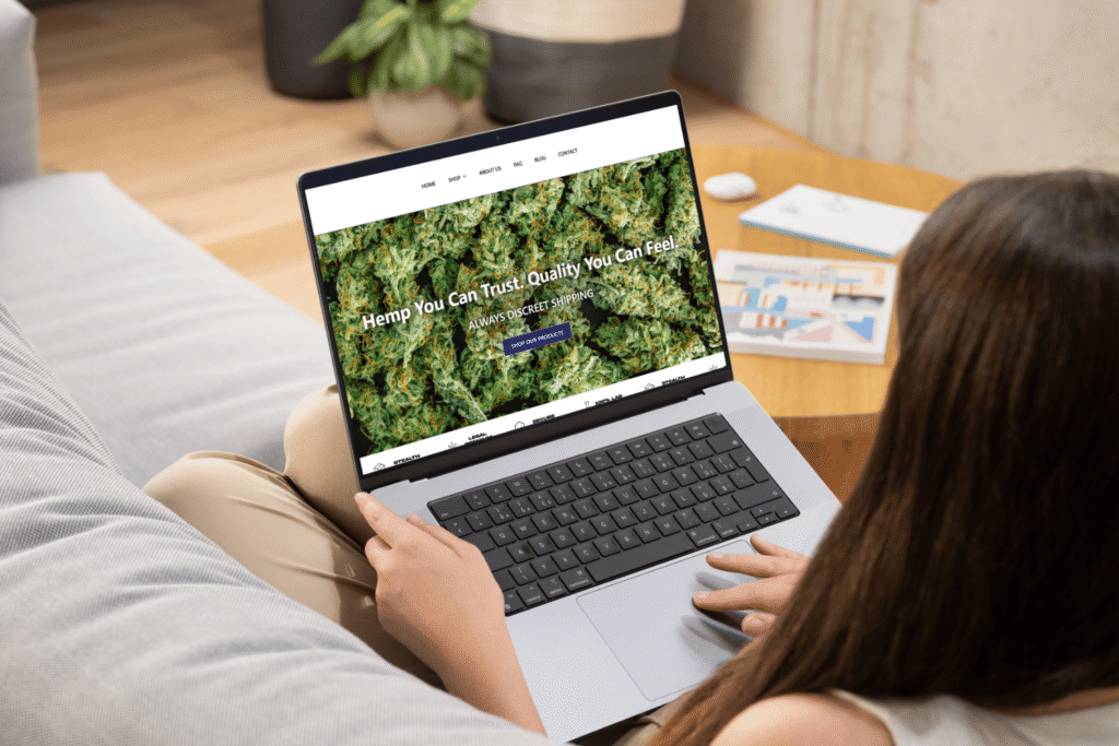 Woman shopping for cannabis online.