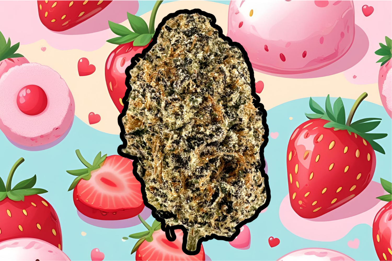 Strawberry mochie buds with strawberry mochi background